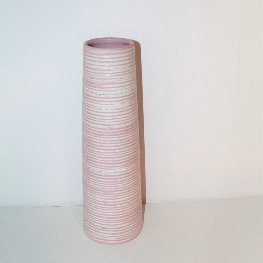 Tall Skinny Pink White Striped‎ Vase by at Home Tracy Boyd